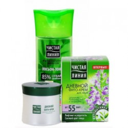 Набор Чистая линия Фито-крем дневной от 55 лет шлемник и морошка + лосьон-тоник Лепестки розы 45 мл + 100 мл