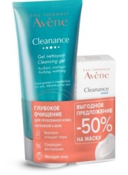 Набор Avene Клинанс маска-скраб с АНА-ВНА кислотами + гель для лица очищающий матирующий 50 мл + 200 мл