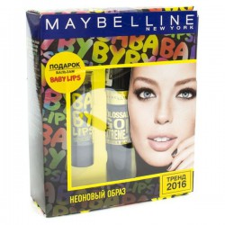 Набор Мэйбеллин Коллосаль Гоу Экстрим тушь для ресниц + Бальзам для губ Бэйби Липс Электро Лимонный поцелуй 9,5 мл+1,78 мл черный