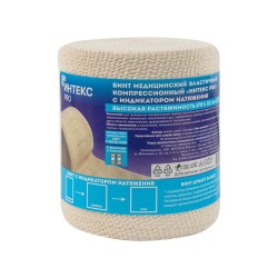 Бинт эластичный компрессионный Интекс Про высокой растяжимости с индикатором натяжения и фиксаторами р. 3мх10см