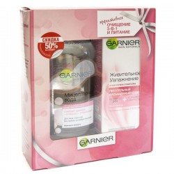 Набор Garnier крем для лица Живительное увлажнение питательный насыщенный для сухой и очень сухой кожи + мицеллярная вода Экспертное очищение 3 в 1 50 мл + 400 мл