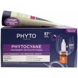 Набор Phyto Фитоциан для женщин - сыворотка против прогрессивного (хронического) выпадения волос 12 флаконов по 5 мл + шампунь укрепляющий 100 мл