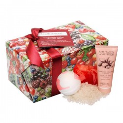 Набор Кафе красоты Ягодный лед бурлящий шар для ванны + глицериновое мыло ручной работы + соль для ванны + крем для рук 120 г + 100 г + 220 г + 75 мл