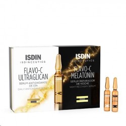 Набор Isdin Исдинсьютикс Флаво-С - сыворотка дневная ультрагликан антиоксидантная + сыворотка ночная мелатонин восстанавливающая 10+10 шт. 2 мл + 2 мл