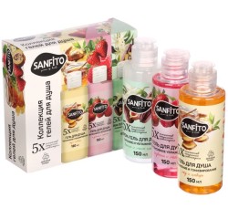 Набор Sanfito гель для душа Мед и имбирь + Клубника и малина + Ваниль и масло какао 150 мл + 150 мл + 150 мл