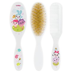 Набор Lubby Малышарики расческа и щетка от 0 мес полипропилен натуральная щетина